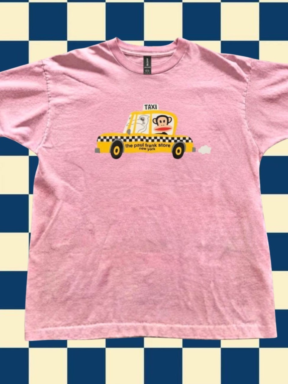 Light Pink Paul Frank with yellow car graphic t-shirt